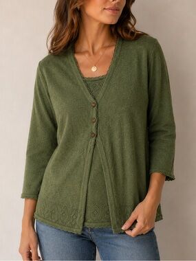 Tradition Sears Vintage Green Layered Button Front Blouse Top Size Small
